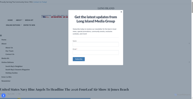 Security scan screenshot of https://longislandmediagroup.com/united-states-navy-blue-angels-to-headline-the-2026-fourleaf-air-show-at-jones-beach/