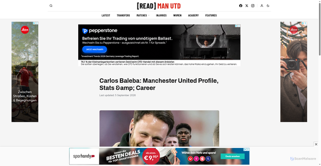 Security scan screenshot of https://readmanutd.com/squad/carlos-baleba/