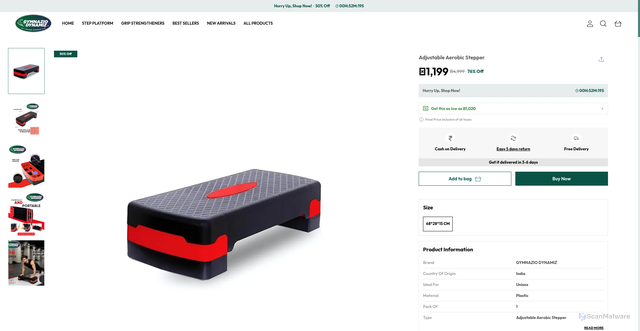 Security scan screenshot of https://gymnaziodynamiz.com/Adjustable-Aerobic-Stepper/catalogue/Gh8BVXJ8/1mezUAhf