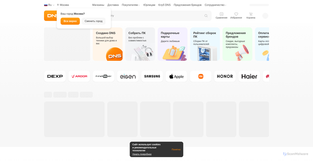 Security scan screenshot of https://dns-shop.ru