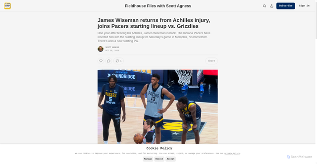 Security scan screenshot of https://www.fieldhousefiles.com/p/james-wiseman-returns-from-achilles