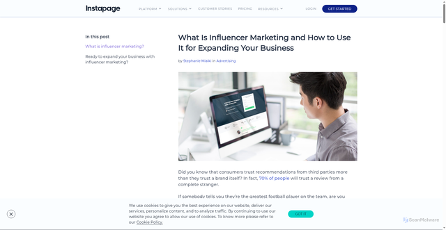 Security scan screenshot of https://instapage.com/blog/what-is-influencer-marketing