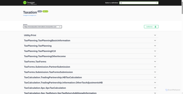 Security scan screenshot of https://vismataxation.internaltest.vismaonline.com