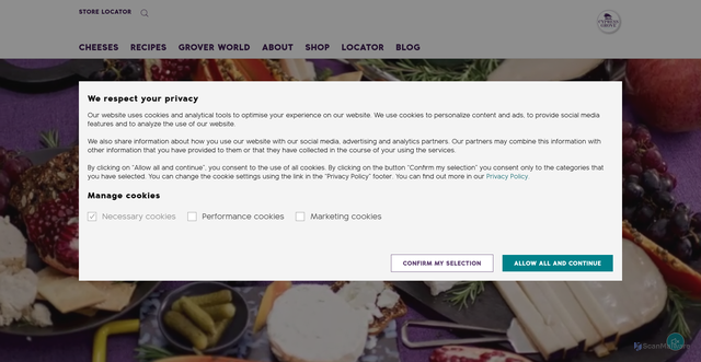 Security scan screenshot of https://www.cypressgrovecheese.com
