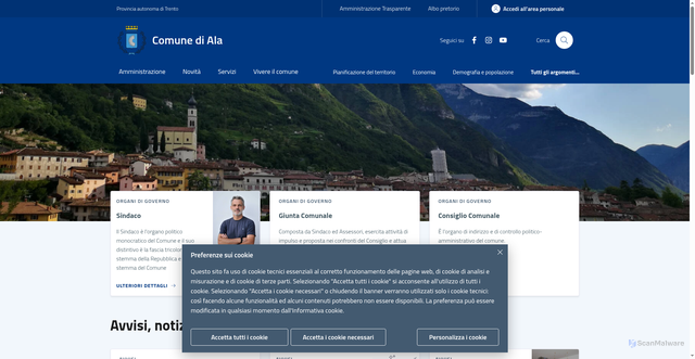 Security scan screenshot of https://www.comune.ala.tn.it