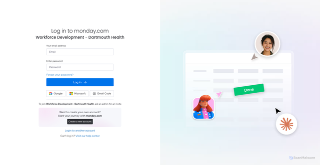 Security scan screenshot of https://workforce-development---dartmouth-health.monday.com