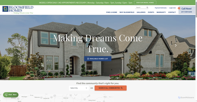 Security scan screenshot of https://www.bloomfieldhomes.com/