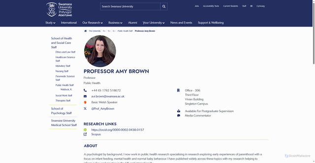 Security scan screenshot of https://www.swansea.ac.uk/staff/a.e.brown/