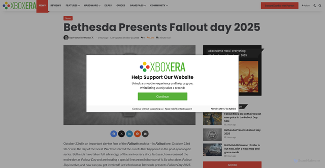 Security scan screenshot of https://xboxera.com/2025/10/23/bethesda-presents-fallout-day-2025/