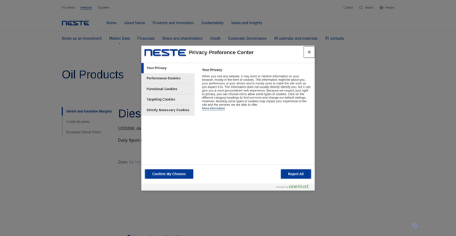 Security scan screenshot of https://www.neste.com/investors/market-data/oil-products