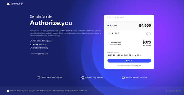 Security scan screenshot of https://authorize.you/