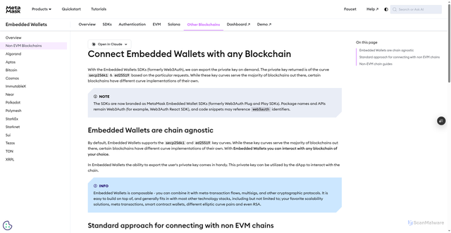 Security scan screenshot of http://metamask-docs-l8lvh00ol-consensys-ddffed67.vercel.app/embedded-wallets/connect-blockchain/other/