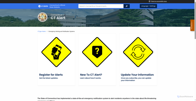 Security scan screenshot of https://portal.ct.gov/ctalert