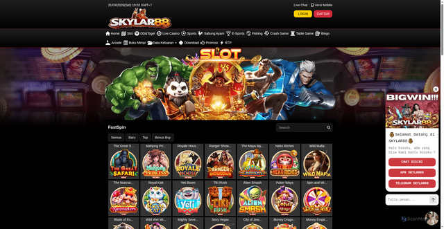 Security scan screenshot of https://skylar88apk.com/desktop/game/slot/fastspin