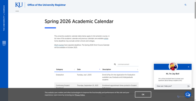 Security scan screenshot of https://registrar.ku.edu/spring-2026-academic-calendar
