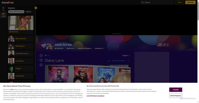 Security scan screenshot of https://insideout.fandom.com/wiki/Diane_Lane