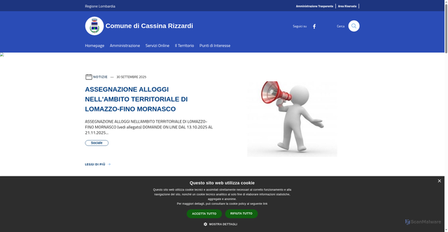 Security scan screenshot of https://www.comune.cassinarizzardi.co.it/it