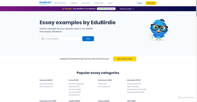 Security scan screenshot of https://hub.edubirdie.com