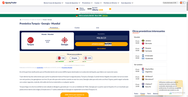 Security scan screenshot of https://www.sportytrader.es/pronosticos/turquia-georgia-296827/