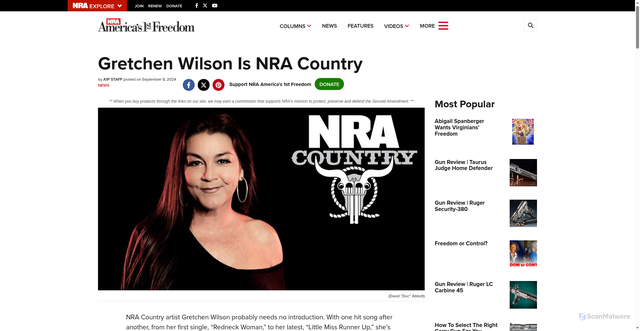 Security scan screenshot of https://www.americas1stfreedom.org/content/gretchen-wilson-is-nra-country/