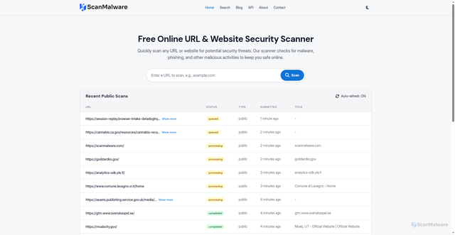 Security scan screenshot of https://scanmalware.com/