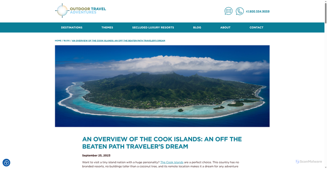 Security scan screenshot of https://otadventures.com/blog/an-overview-of-the-cook-islands/