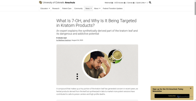 Security scan screenshot of https://news.cuanschutz.edu/news-stories/what-is-7-oh-and-why-is-it-being-targeted-in-kratom-products