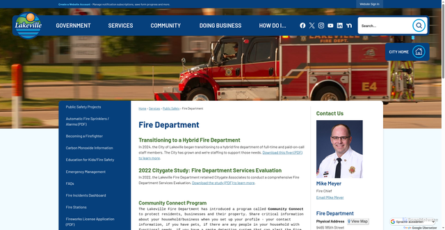 Security scan screenshot of https://www.lakevillemn.gov/226/Fire-Department