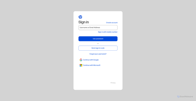 Security scan screenshot of https://account.hp.com