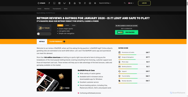 Security scan screenshot of https://www.strafe.com/esports-betting/reviews/betmgm/