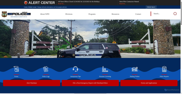 Security scan screenshot of https://www.wareham.gov/465/Police-Department