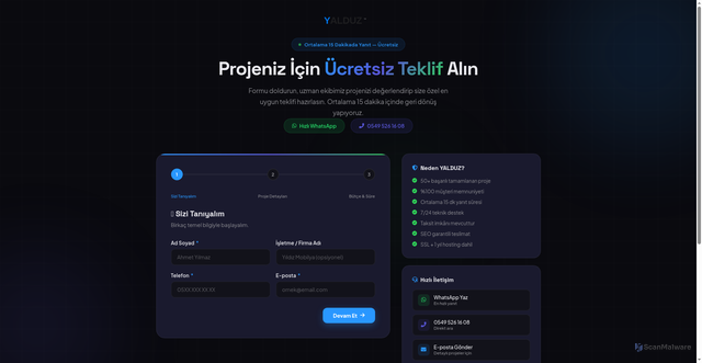 Security scan screenshot of https://webtasariminegol.pages.dev/teklif.html
