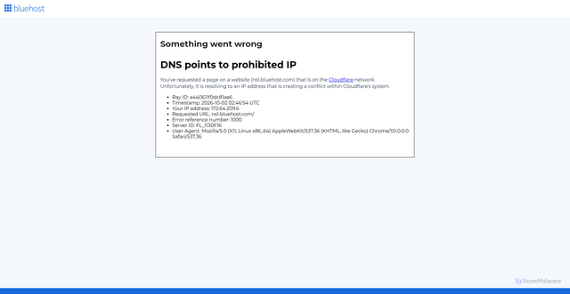 Security scan screenshot of https://ns1.bluehost.com