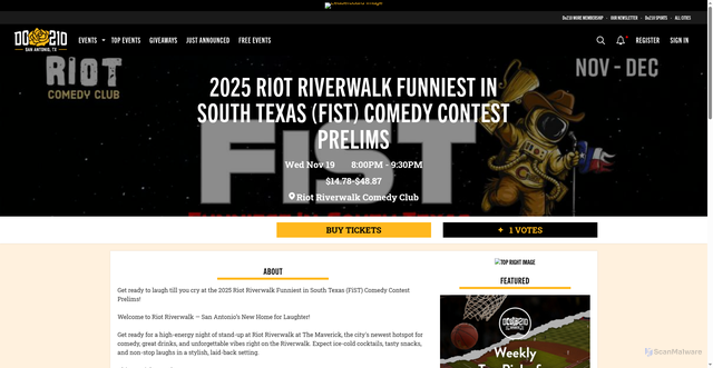 Security scan screenshot of https://do210.com/events/2025/11/19/2025-riot-riverwalk-funniest-in-south-texas-fist-comedy-contest-prelims-tickets