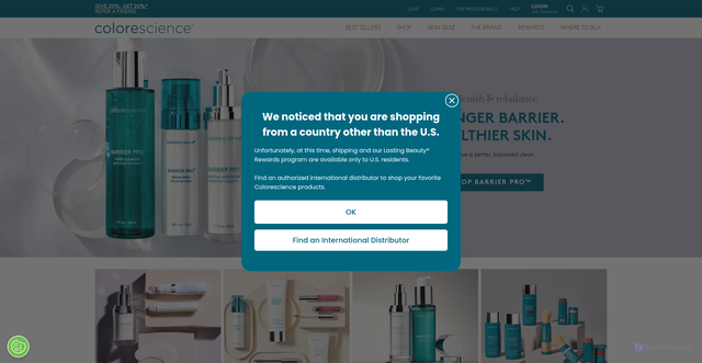 Security scan screenshot of https://colorescience.com