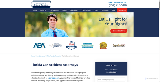 Security scan screenshot of https://www.jasonturchin.com/practice-areas/motor-vehicle-crashes/car-accidents/