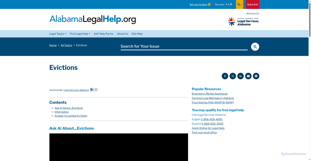 Security scan screenshot of https://www.alabamalegalhelp.org/resource/evictions
