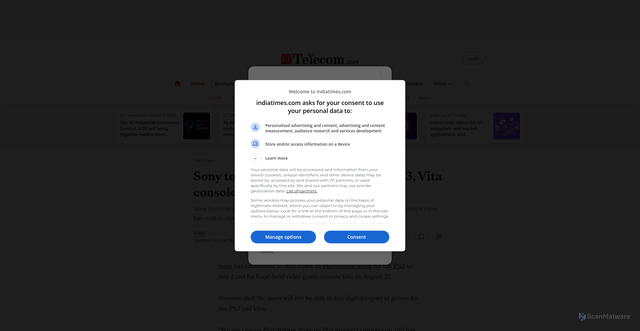 Security scan screenshot of https://telecom.economictimes.indiatimes.com/news/sony-to-shut-playstation-store-for-ps3-vita-consoles/81754408