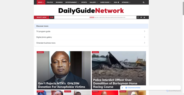 Security scan screenshot of https://dailyguidenetwork.com