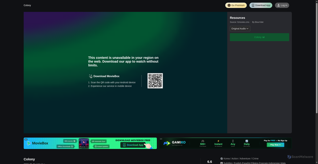 Security scan screenshot of https://netfilm.world/spa/videoPlayPage/movies/colony-06FbDRS87x3?id=2966181623634480144&detailSe=&detailEp=&lang=en&type=%2Fmovie%2Fdetail&isNewUser=1