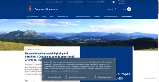 Security scan screenshot of https://www.comune.lavarone.tn.it/
