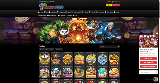 Security scan screenshot of https://noindek2-bansos188.xyz/desktop/game/slot/playstar