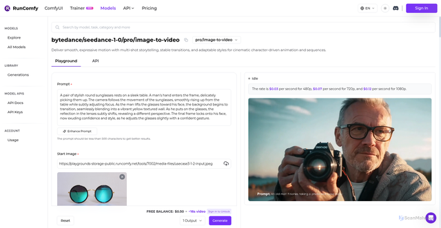 Security scan screenshot of https://www.runcomfy.com/models/bytedance/seedance-1-0