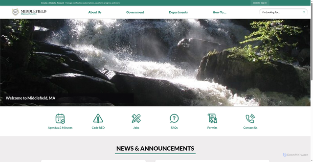 Security scan screenshot of https://middlefield-ma.gov/
