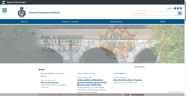 Security scan screenshot of https://www.comune.savignano-sul-rubicone.fc.it/servizi/notizie/notizie_homepage.aspx