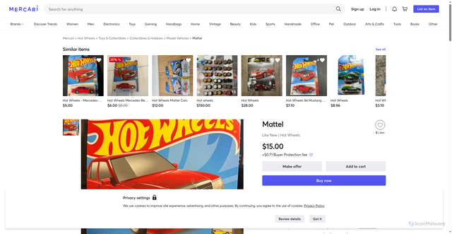 Security scan screenshot of https://www.mercari.com/us/item/m11838162275/?ref=item_detail_similar_items