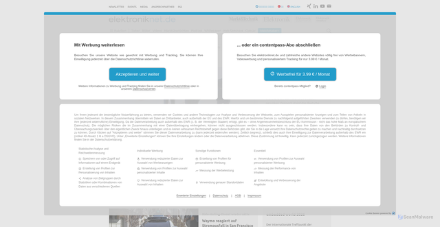 Security scan screenshot of https://elektroniknet.de