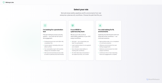 Security scan screenshot of http://melangecybersecurity.com/