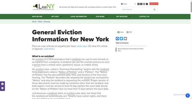 Security scan screenshot of https://www.lawny.org/page/69/general-eviction-information-new-york