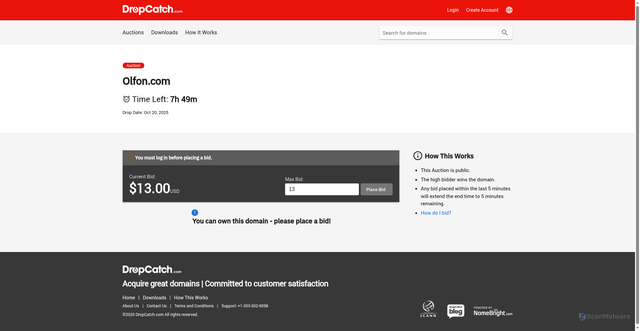 Security scan screenshot of http://olfon.com/